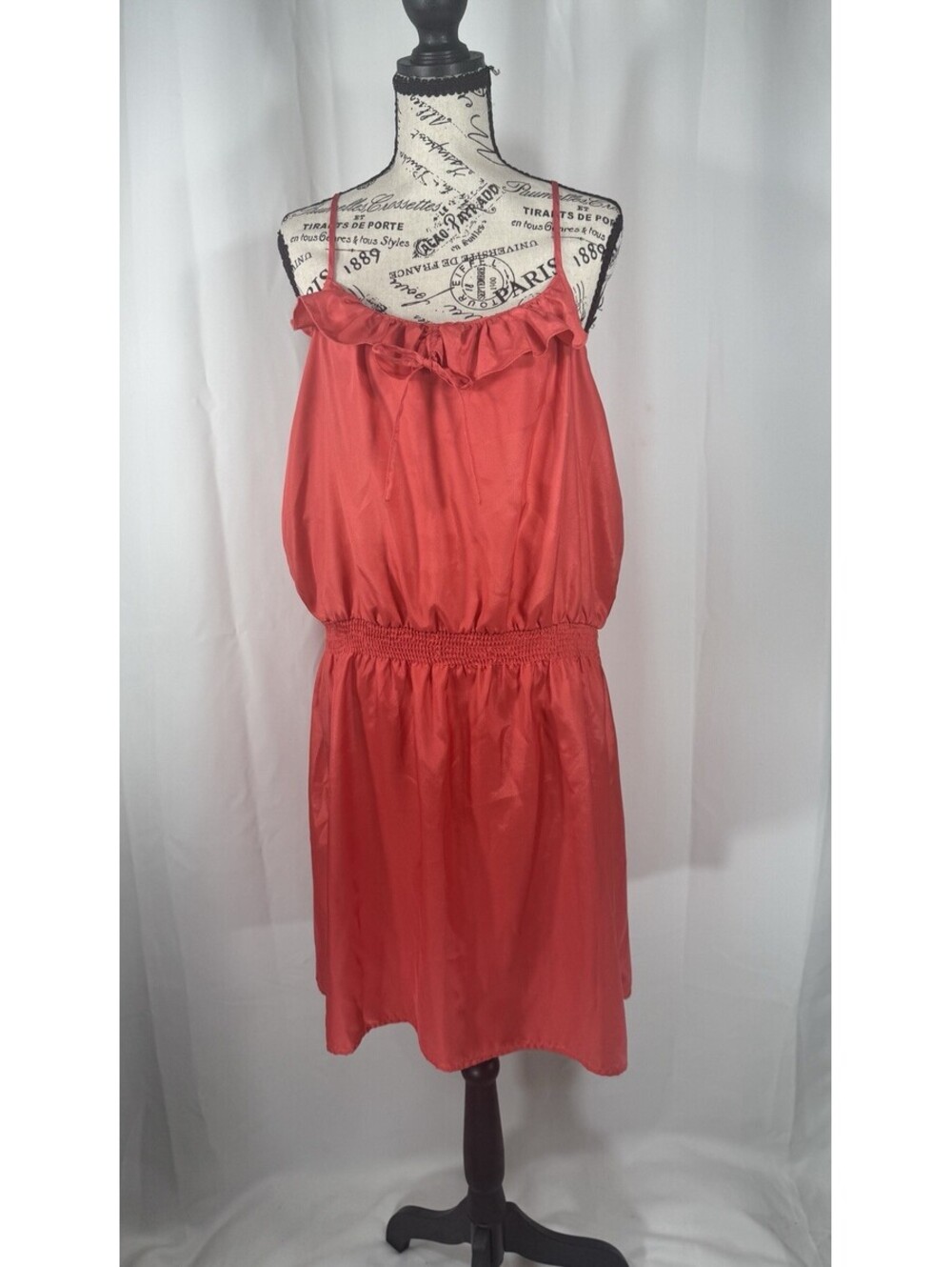 Gap Womens XL Coral Ruffle Neck Racerback Shift Dress Smocked Waist Summer